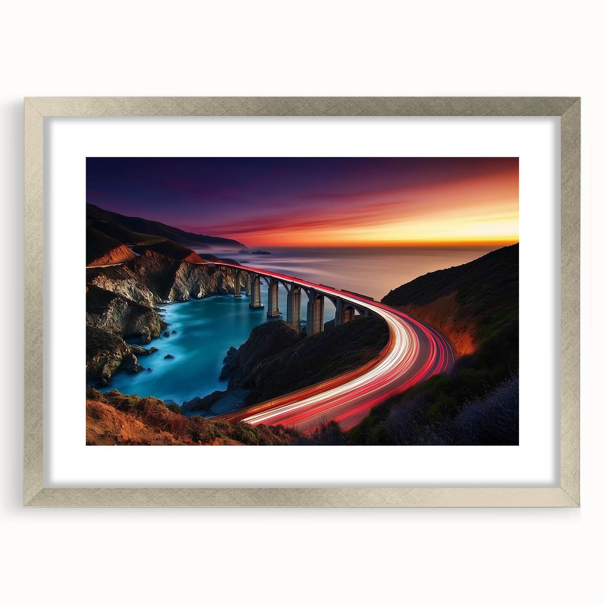 Coastal Bridge at Sunset – Dynamic Abstract Motion Wall Art