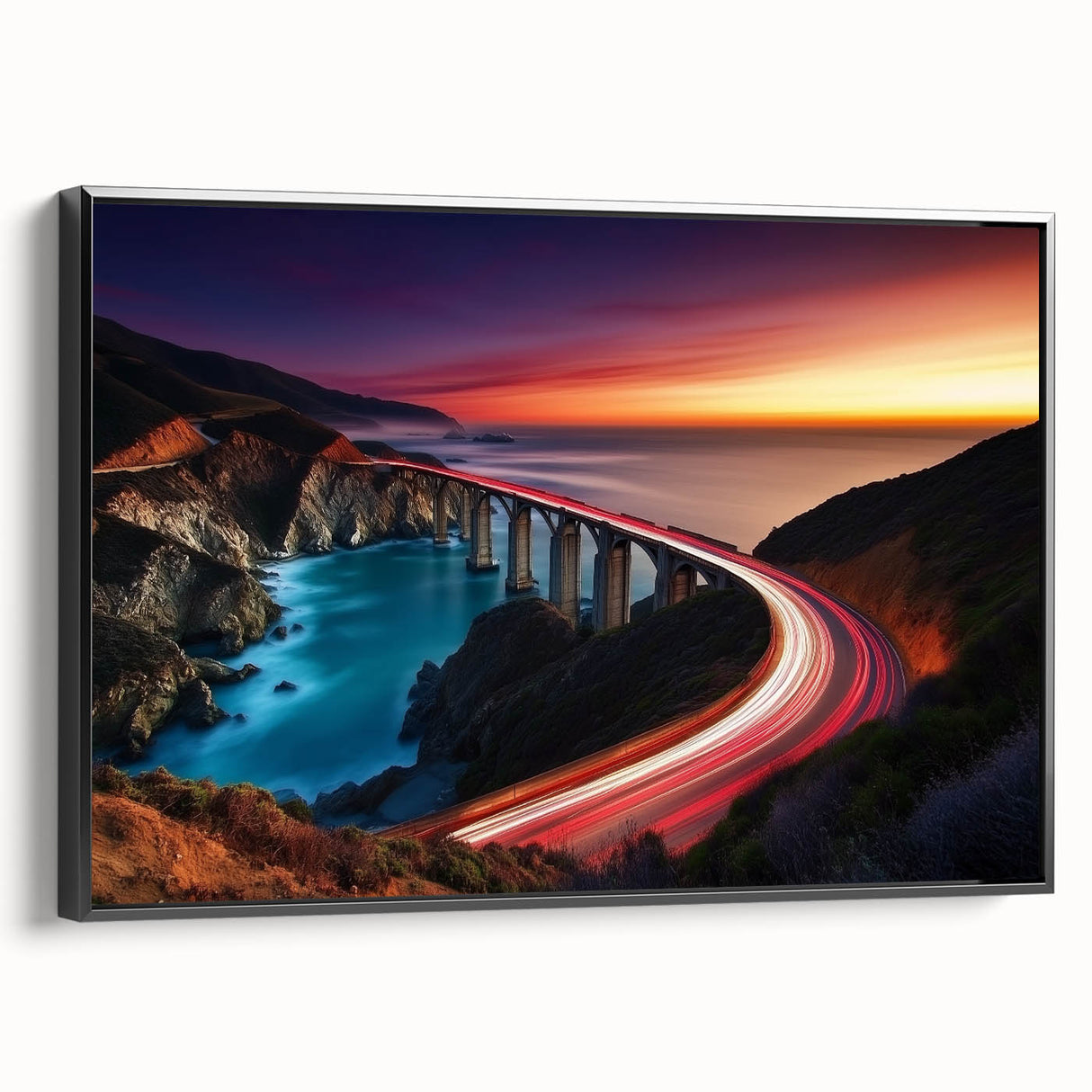 Coastal Bridge at Sunset – Dynamic Abstract Motion Wall Art