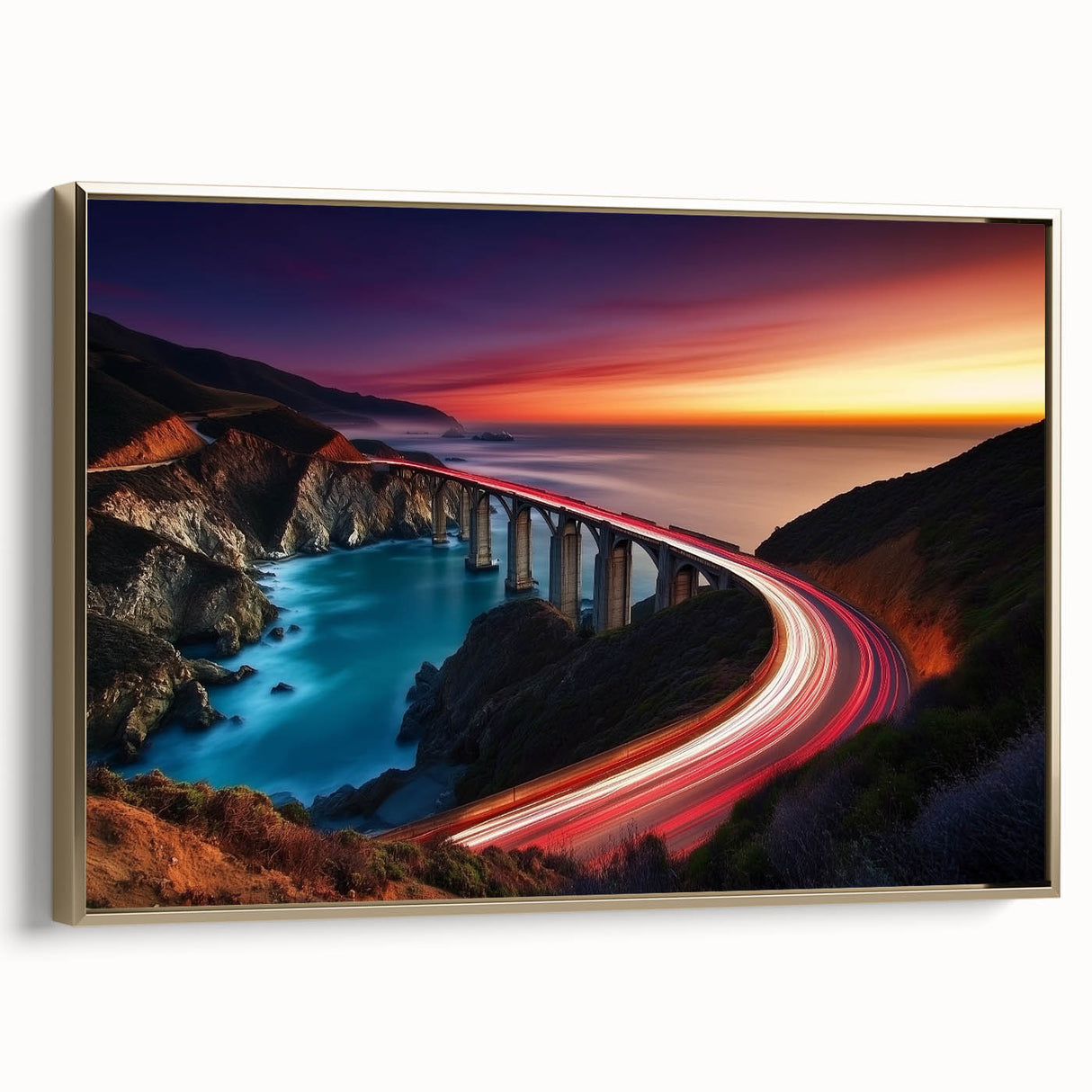 Coastal Bridge at Sunset – Dynamic Abstract Motion Wall Art