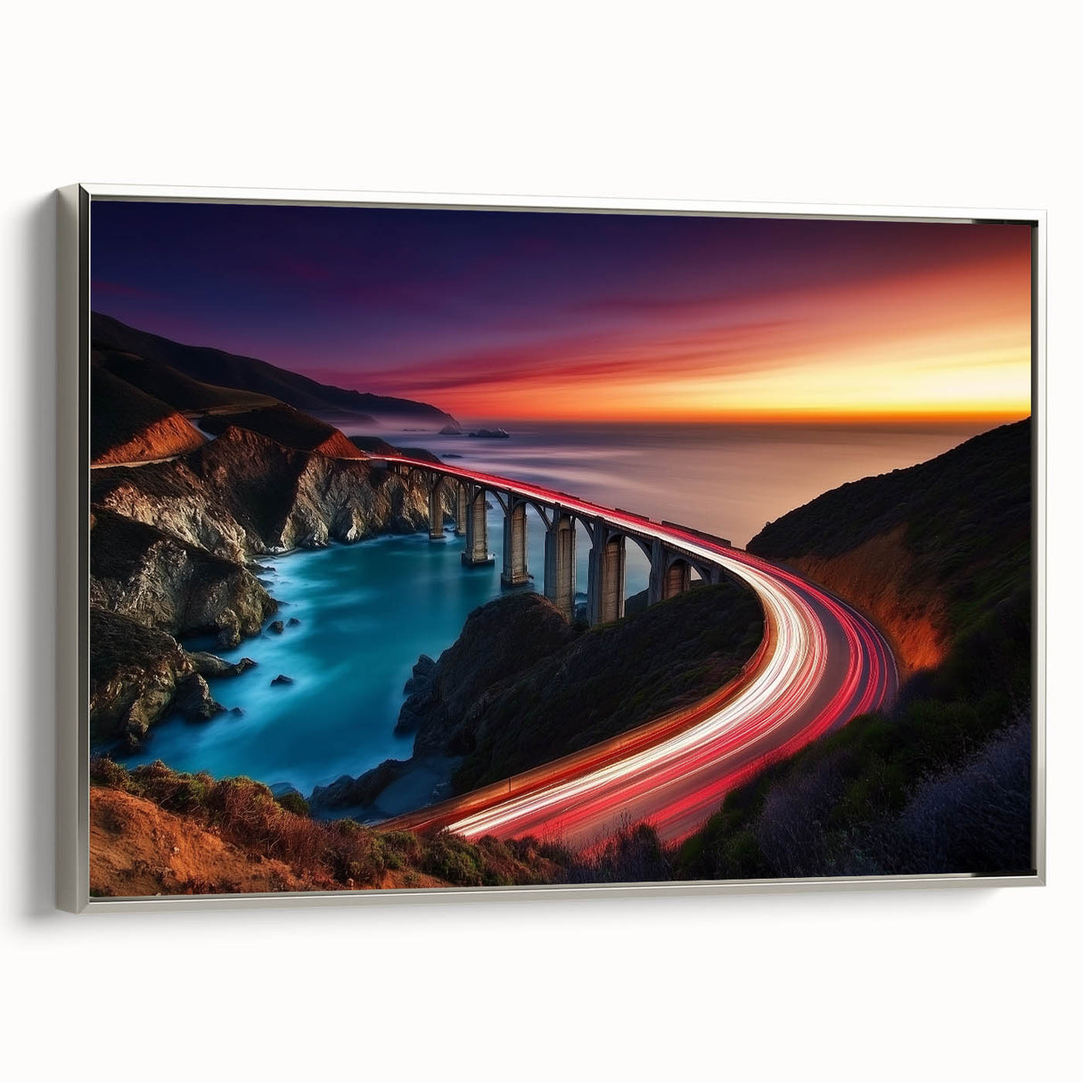 Coastal Bridge at Sunset – Dynamic Abstract Motion Wall Art