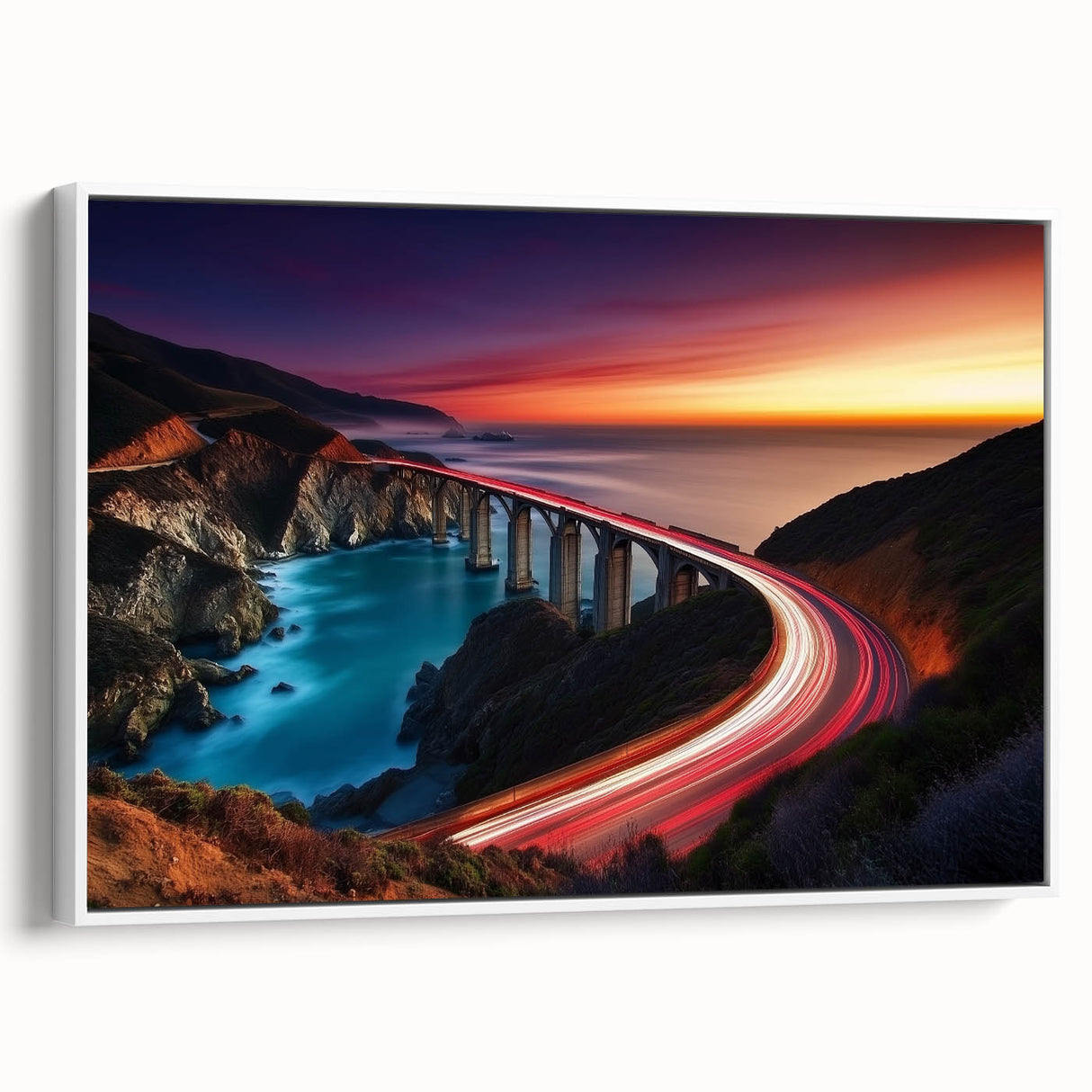 Coastal Bridge at Sunset – Dynamic Abstract Motion Wall Art