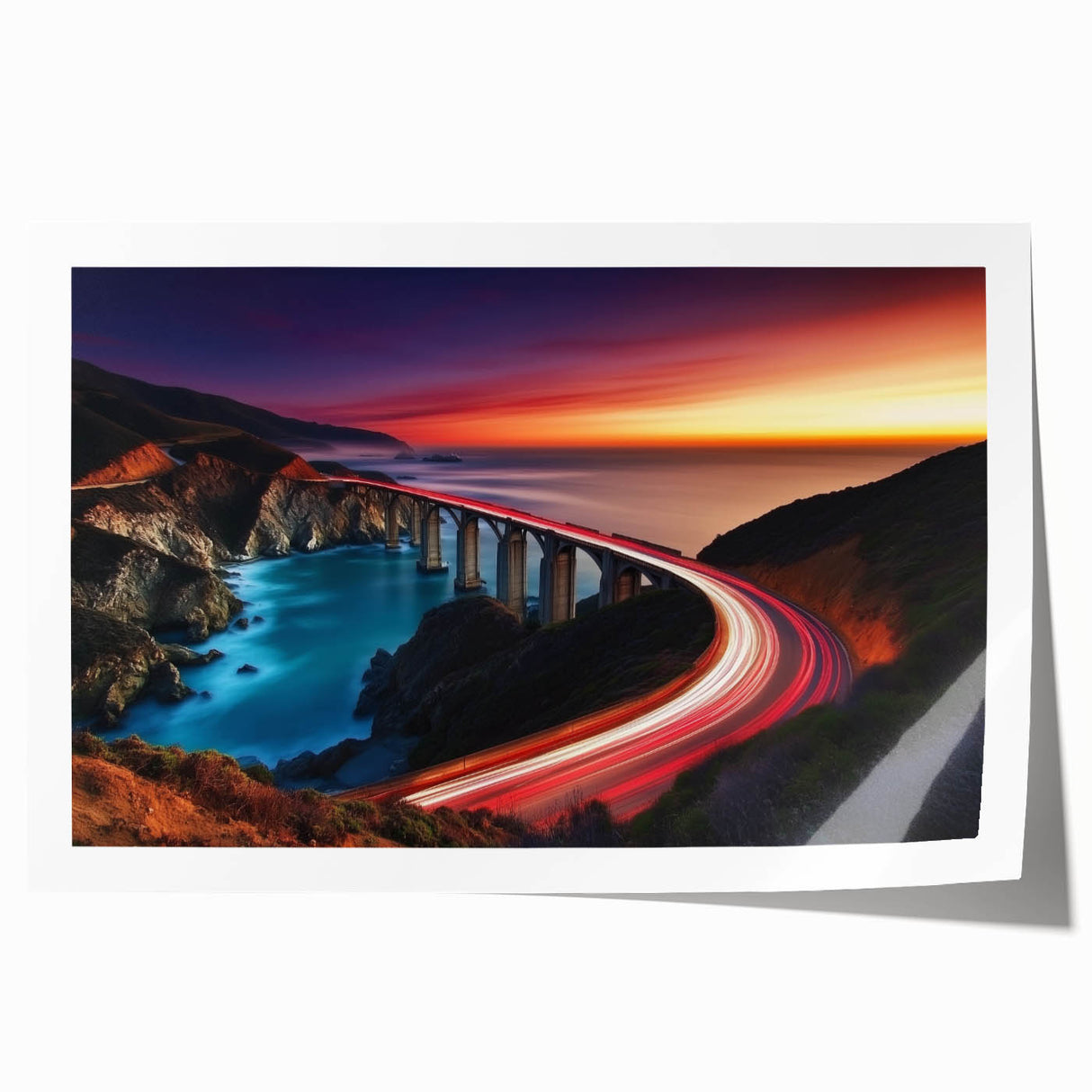 Coastal Bridge at Sunset – Dynamic Abstract Motion Wall Art