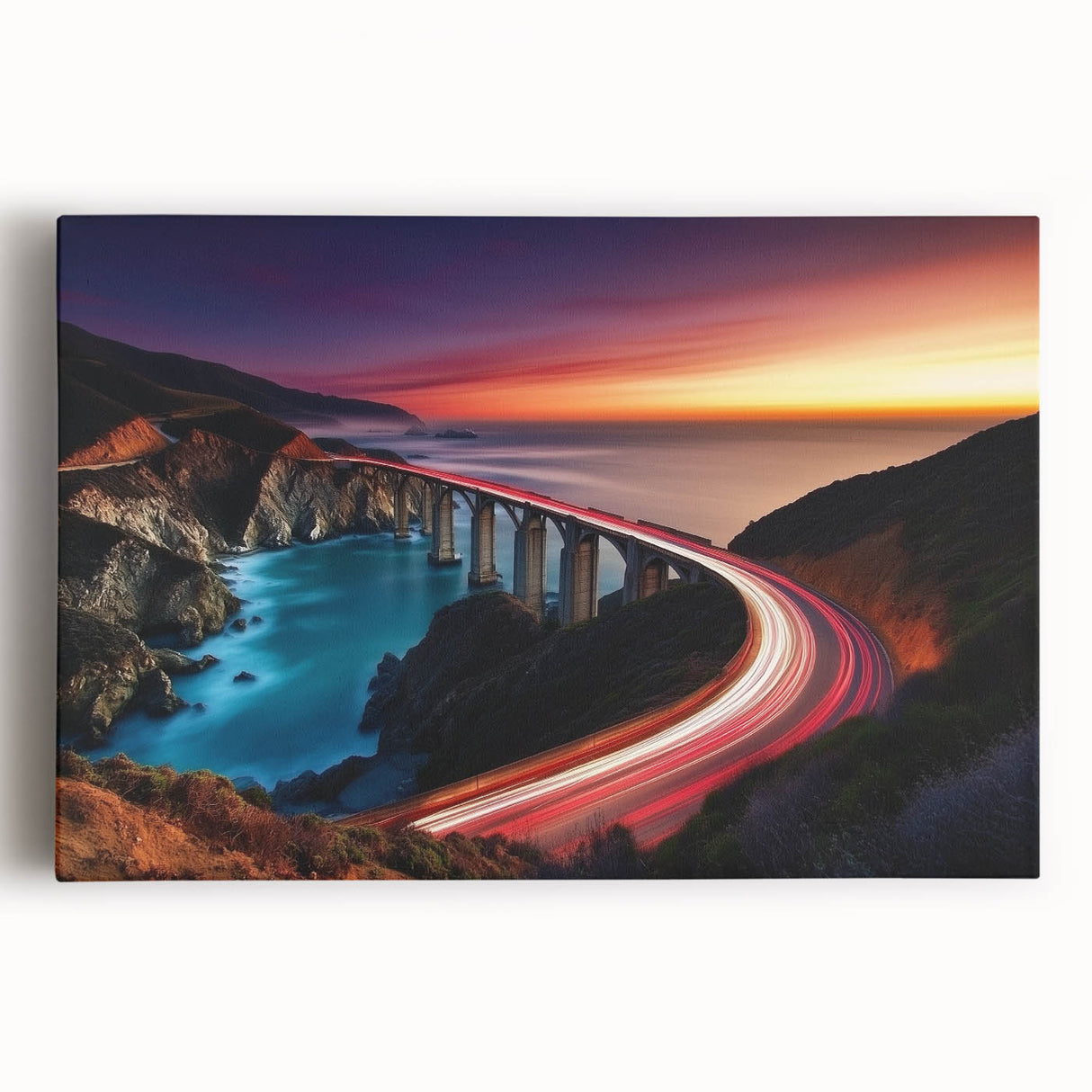 Coastal Bridge at Sunset – Dynamic Abstract Motion Wall Art