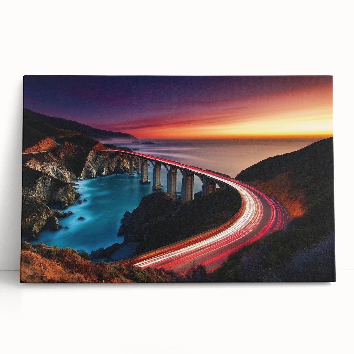 Coastal Bridge at Sunset – Dynamic Abstract Motion Wall Art