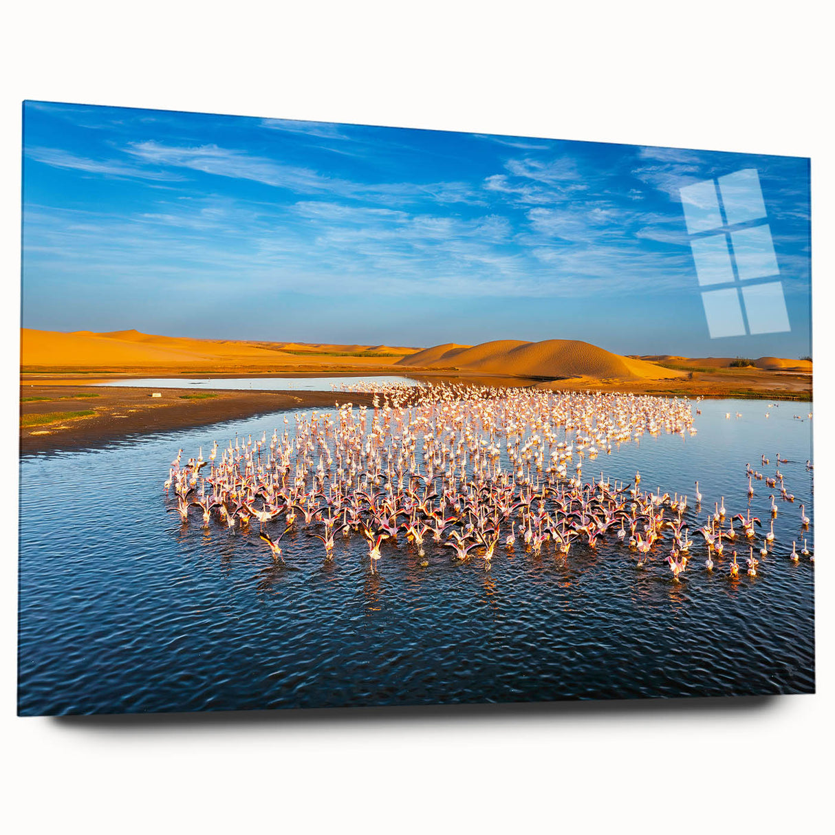 Large abstract depiction of Namibian scenery on acrylic glass, in earthy tones, ideal for bedroom or dining room art.