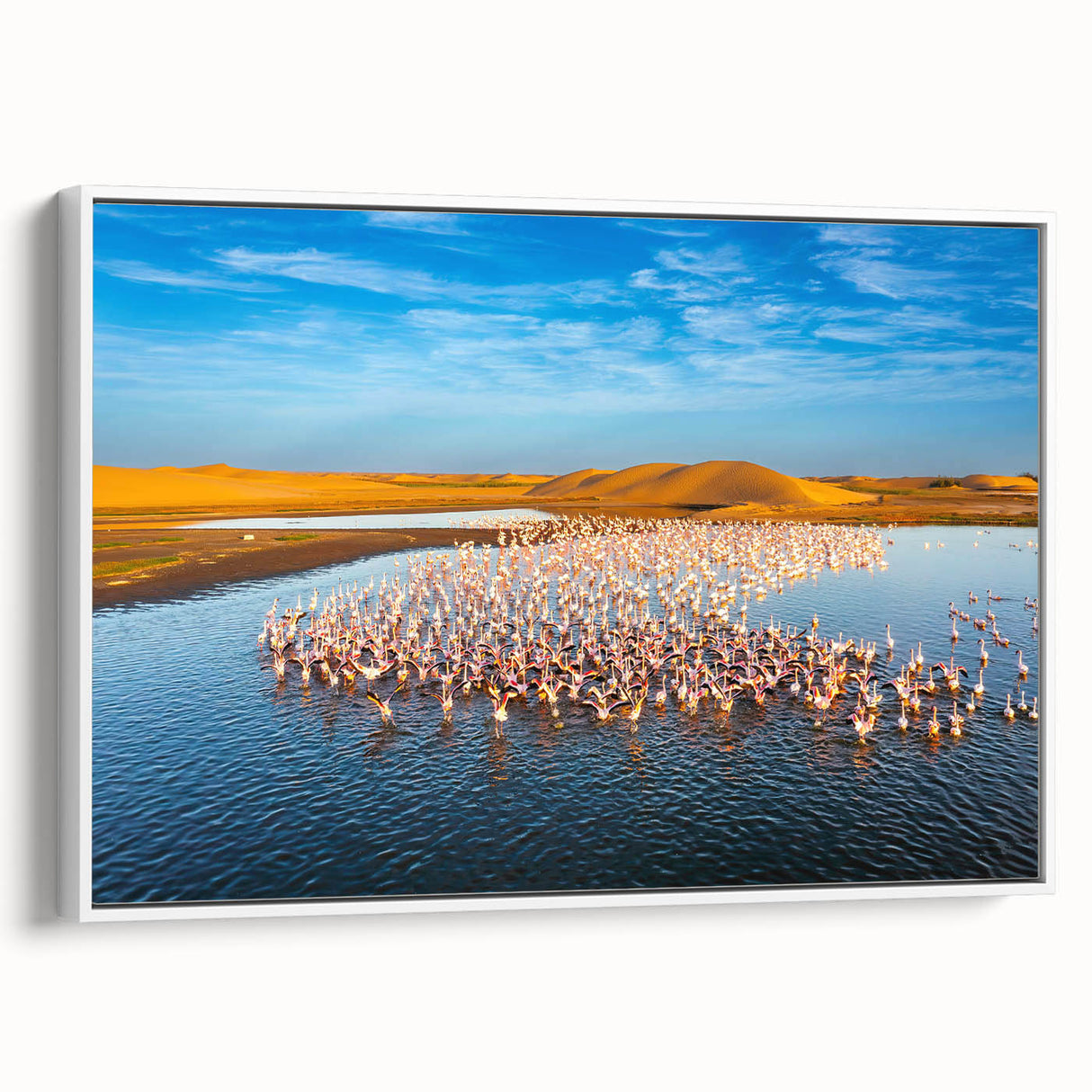 Framed canvas depicting a vintage-style landscape of Namibia with muted earth tones, ideal for bedroom wall art.