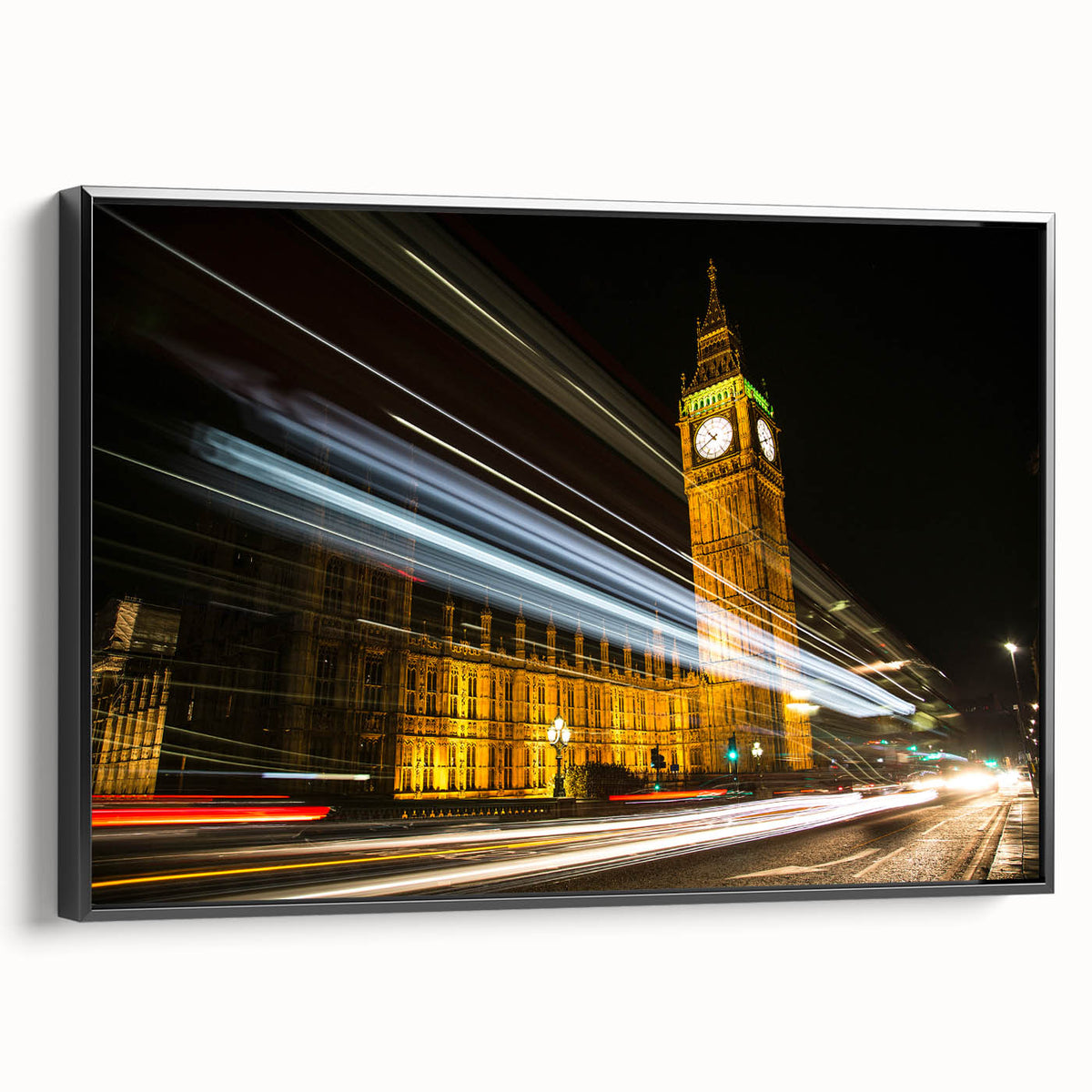 Black and white vintage poster art of London landscape on framed canvas, ideal for bedroom wall decor.