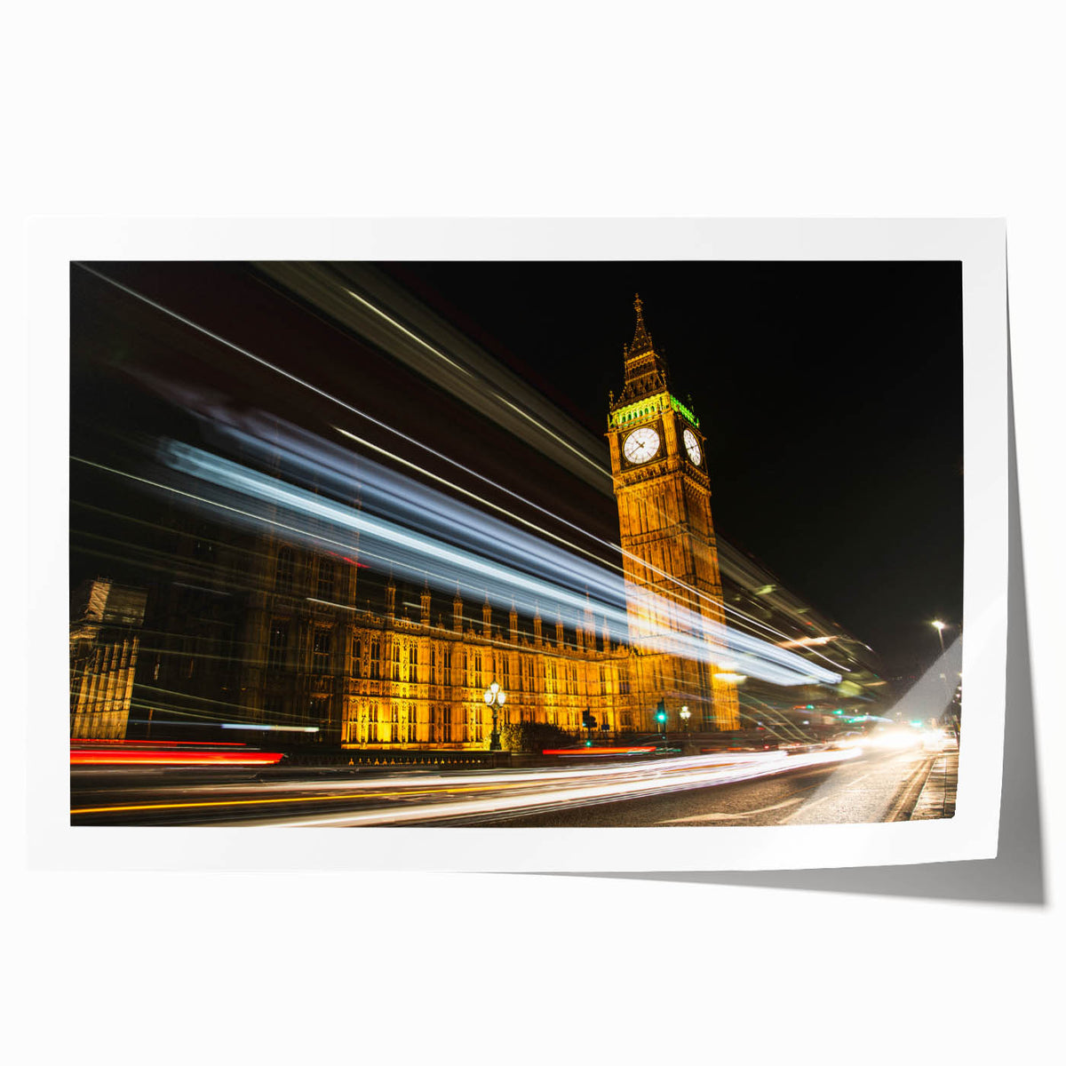 Extra large rolled print of London scenery with vibrant green and floral elements, ideal for art wall dining room decor.