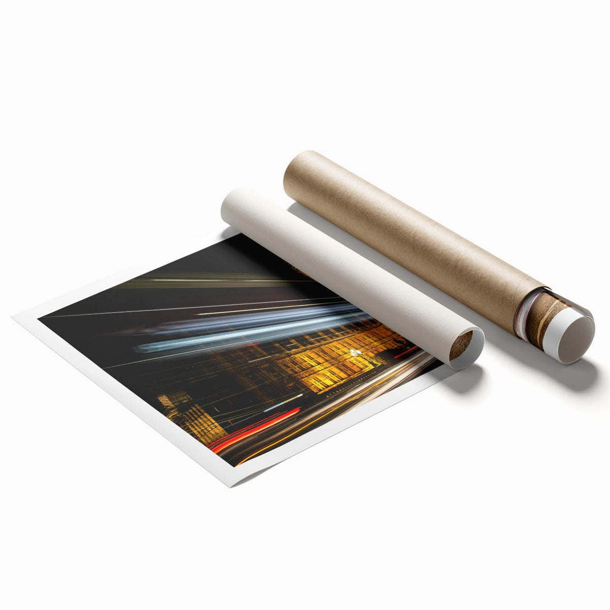 Extra large rolled print depicting a serene London landscape with soft floral elements in muted colors.