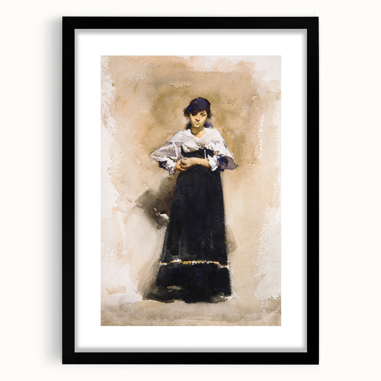 Romantic Art Prints: Young Woman with a Black Skirt - Timeless Portrait