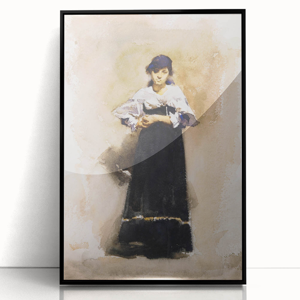 Romantic Art Prints: Young Woman with a Black Skirt - Timeless Portrait