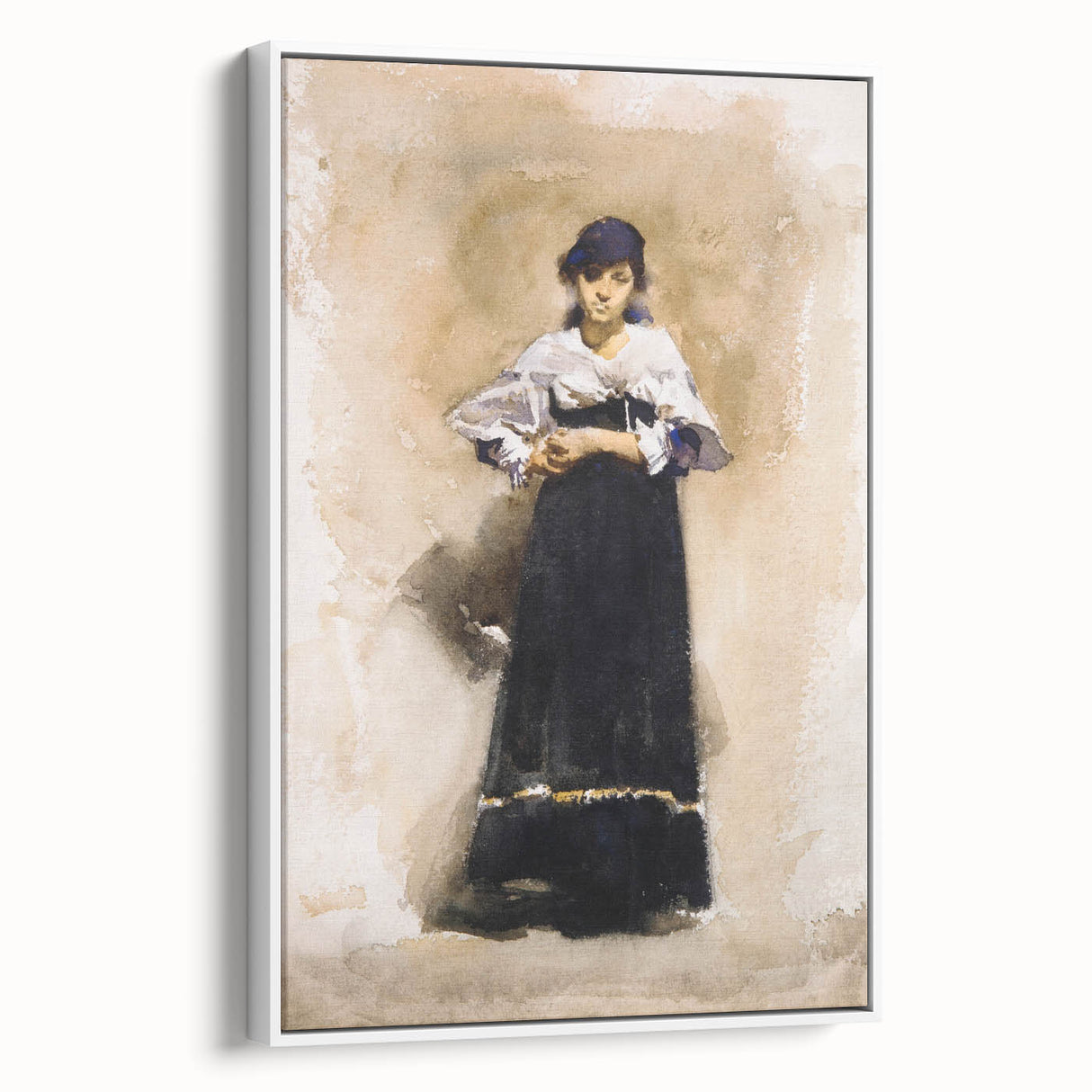 Romantic Art Prints: Young Woman with a Black Skirt - Timeless Portrait