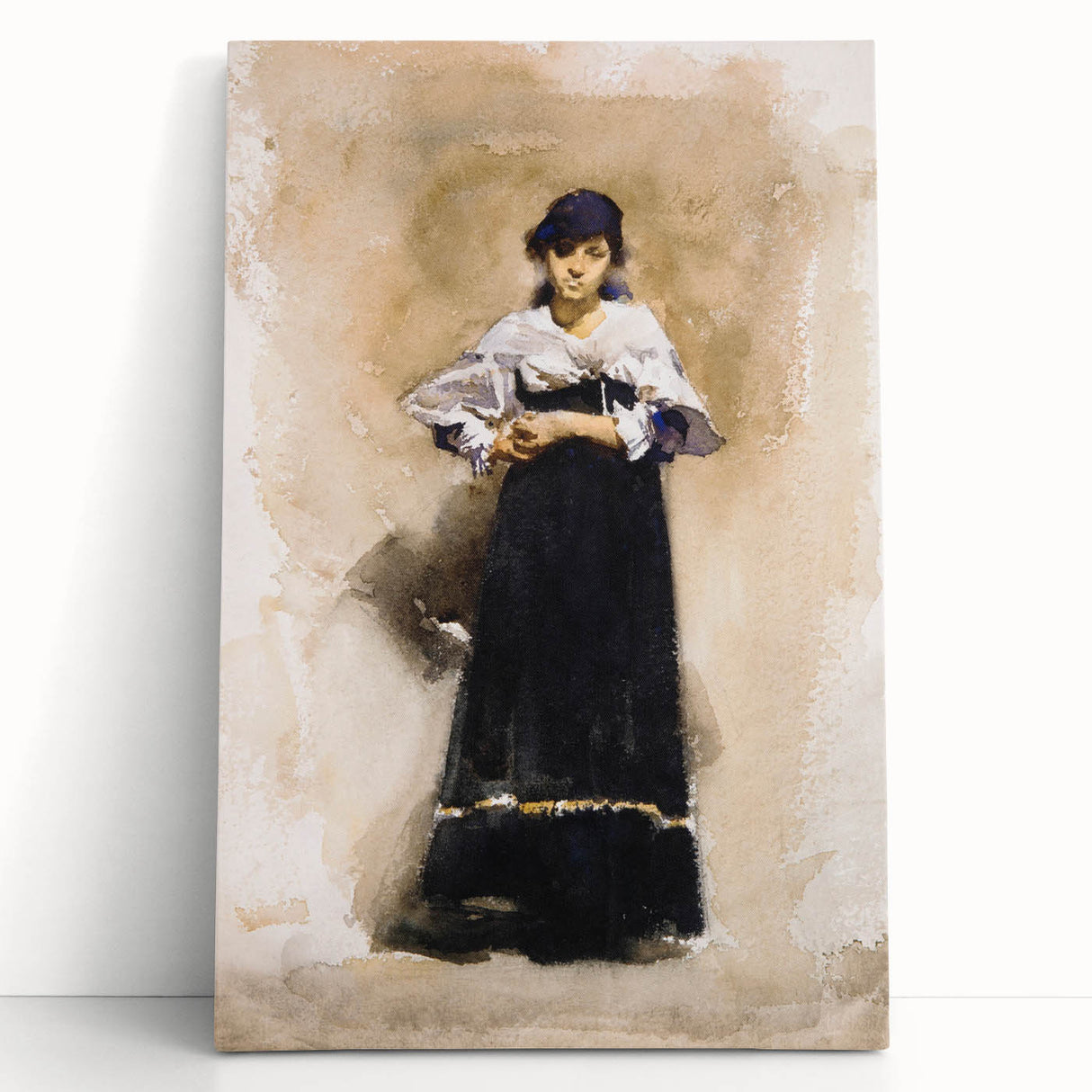 Romantic Art Prints: Young Woman with a Black Skirt - Timeless Portrait