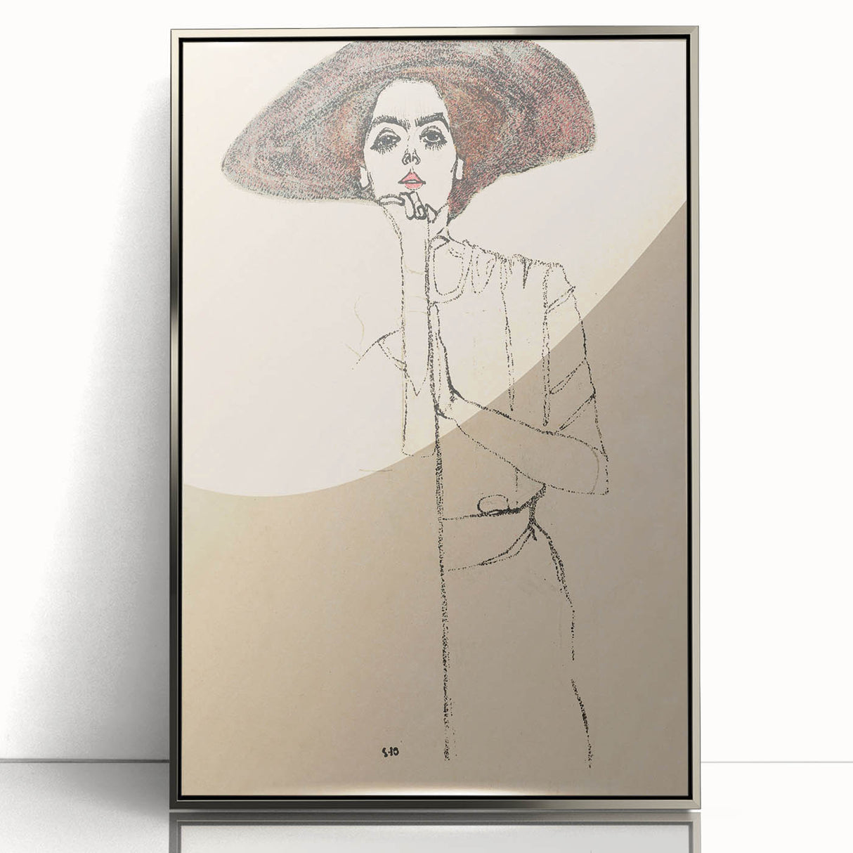 Timeless Art Deco Wall Art - Minimalist Woman in Large Hat Illustration