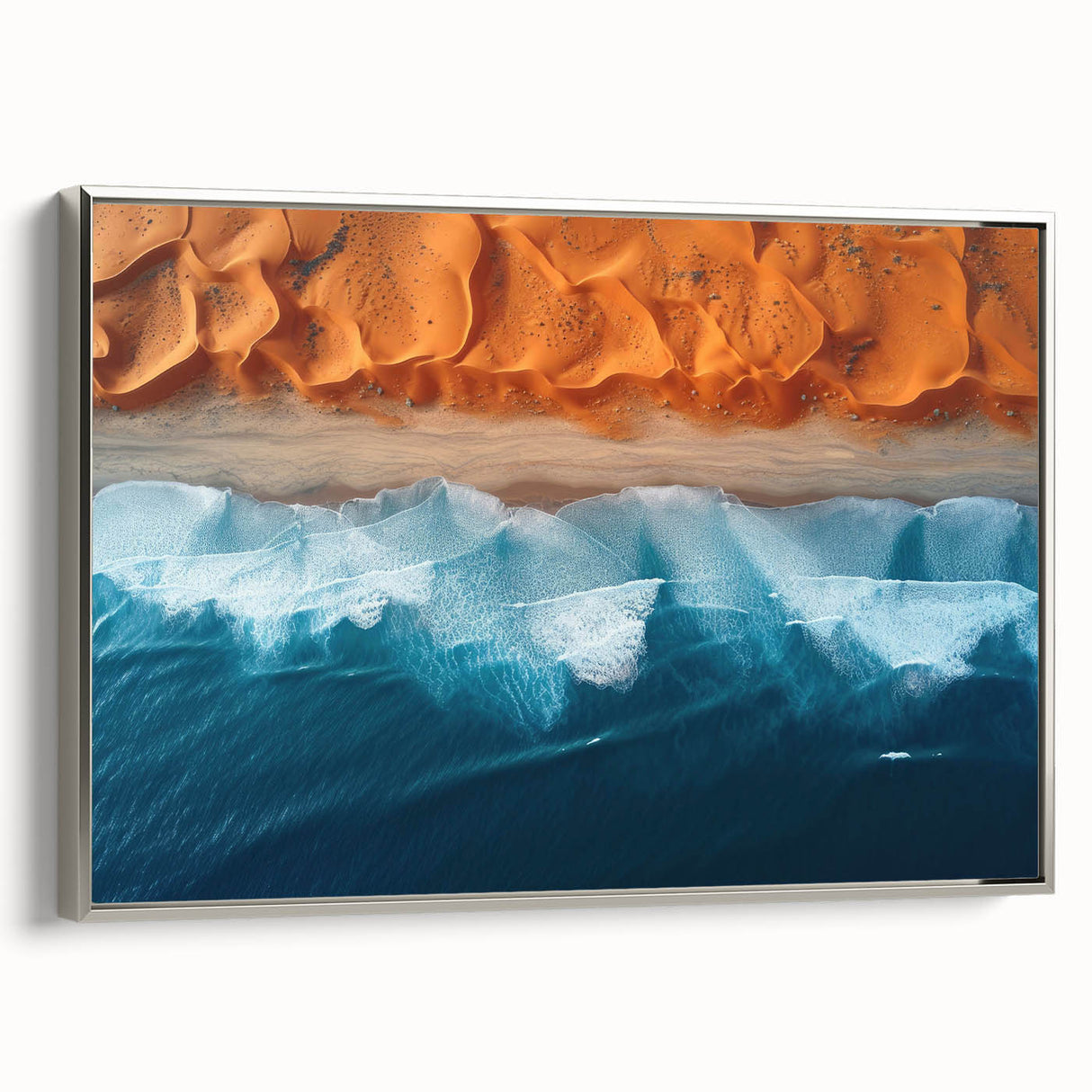 Vintage poster art of a Namibian landscape on framed canvas, featuring a black and colorful palette.