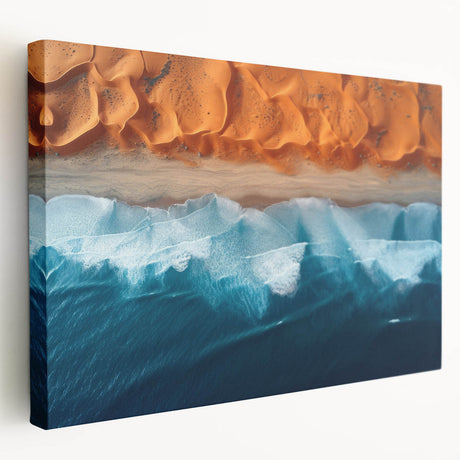 Large stretched canvas featuring a serene Namibian landscape in earth tones, ideal for kitchen wall art.