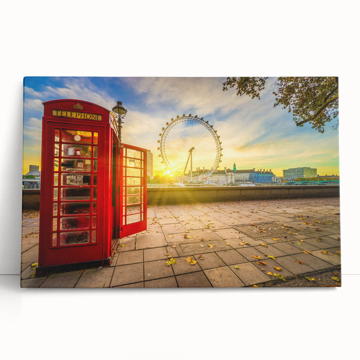 Black and white large art print of the London skyline on stretched canvas, suitable for kitchen wall art.