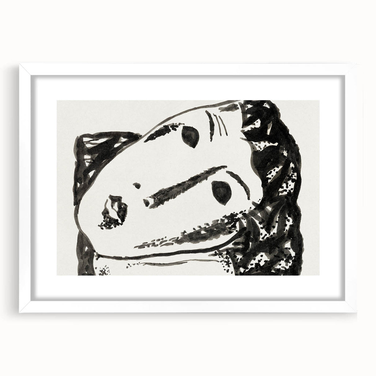 Abstract Expressionist Face Illustration – Monochrome Wall Art