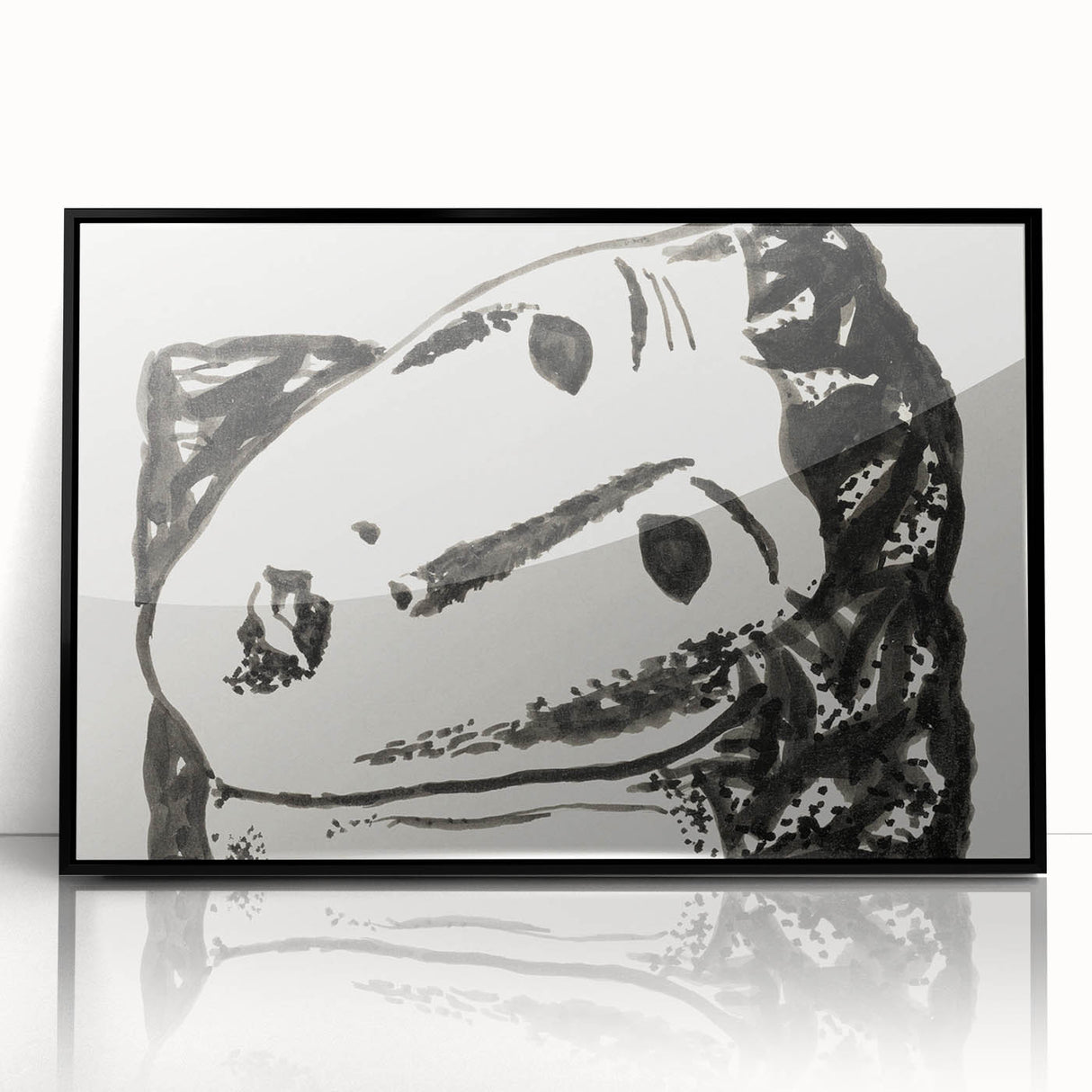 Abstract Expressionist Face Illustration – Monochrome Wall Art