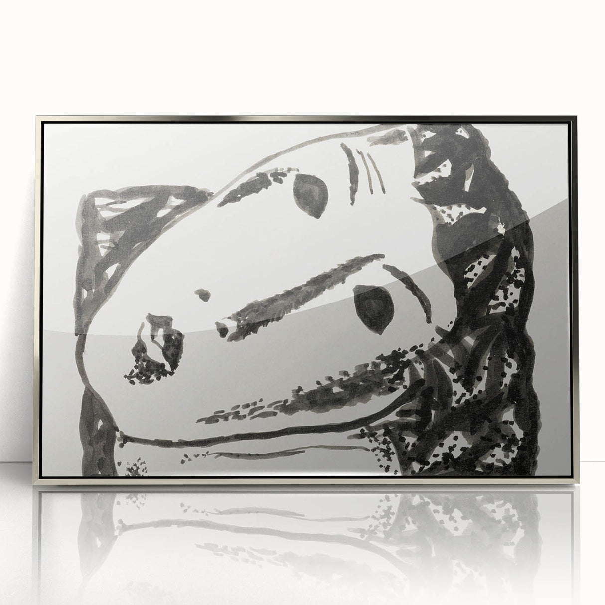 Abstract Expressionist Face Illustration – Monochrome Wall Art