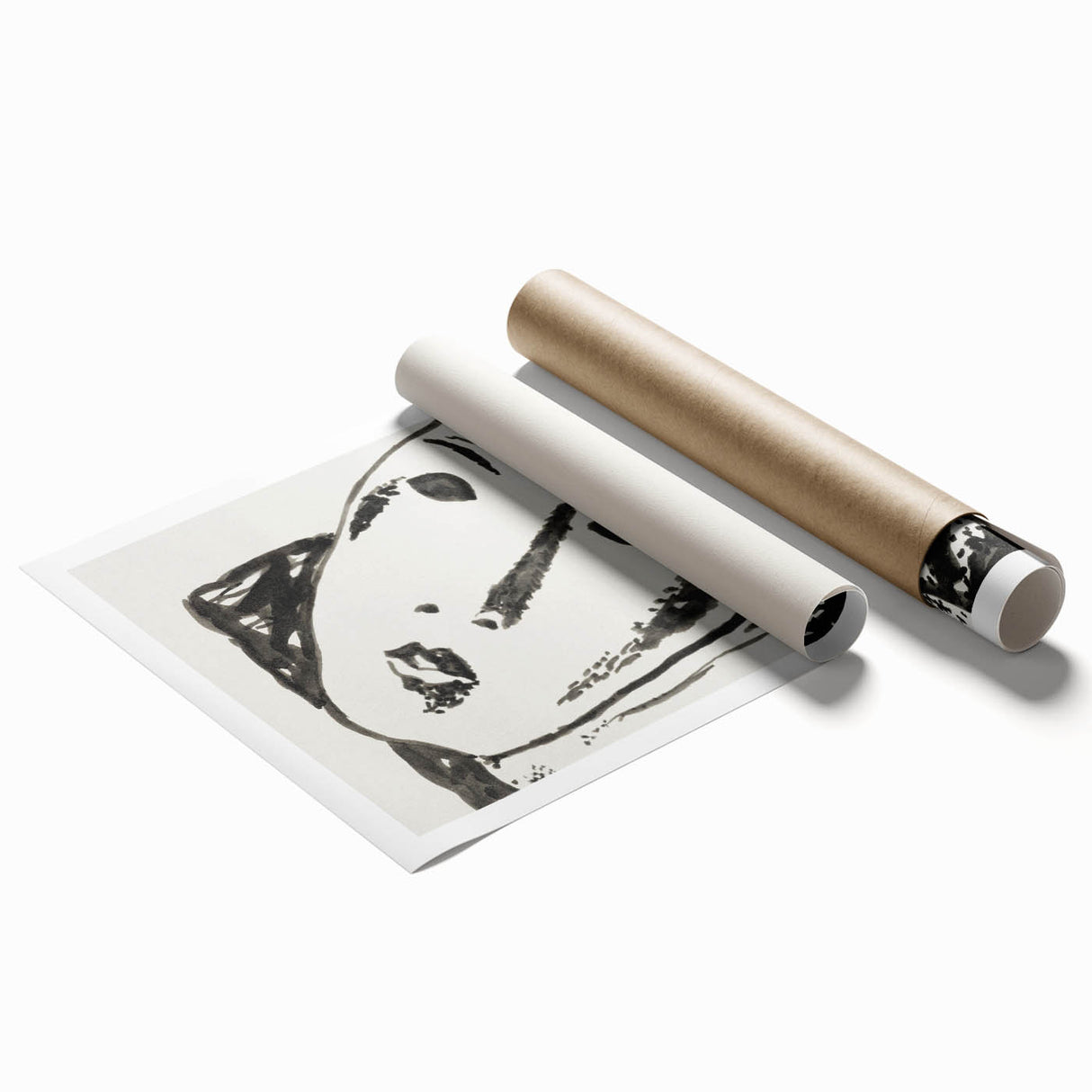 Abstract Expressionist Face Illustration – Monochrome Wall Art