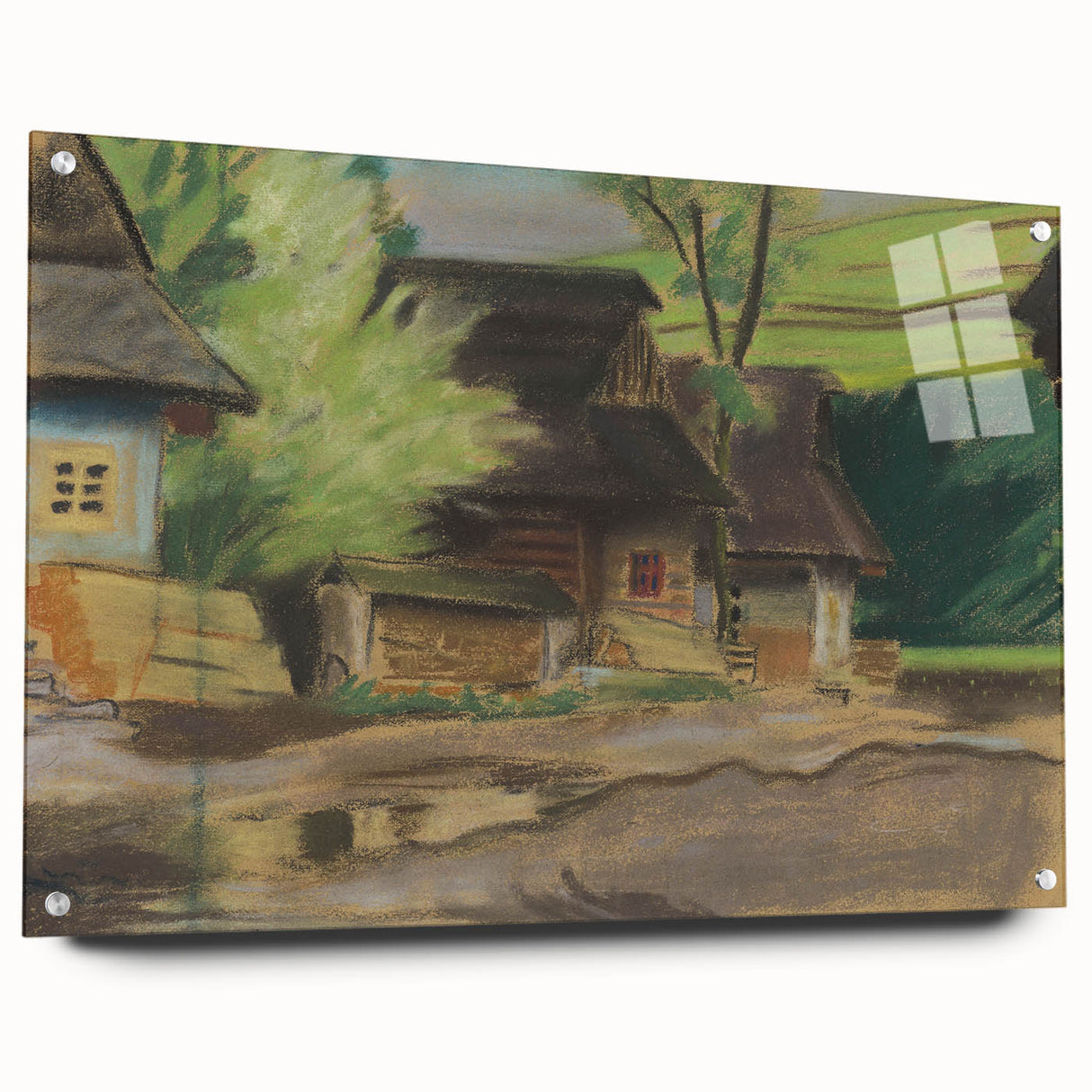 Expressionist Village Scene – Vibrant Rural Landscape Wall Art