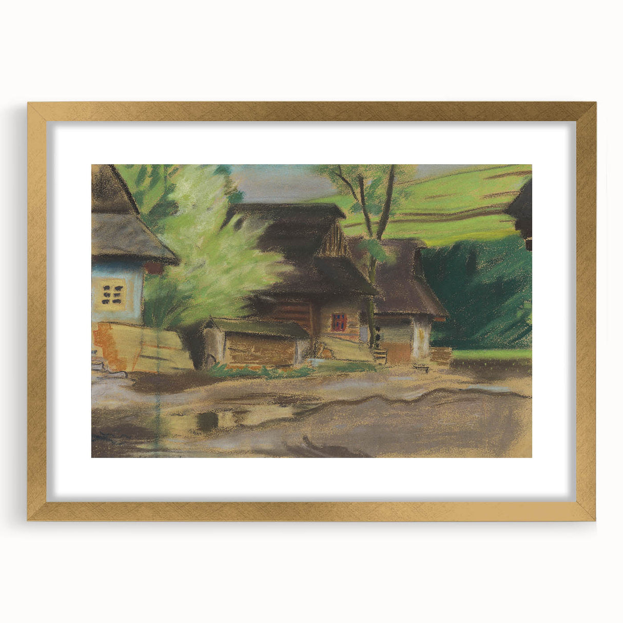 Expressionist Village Scene – Vibrant Rural Landscape Wall Art