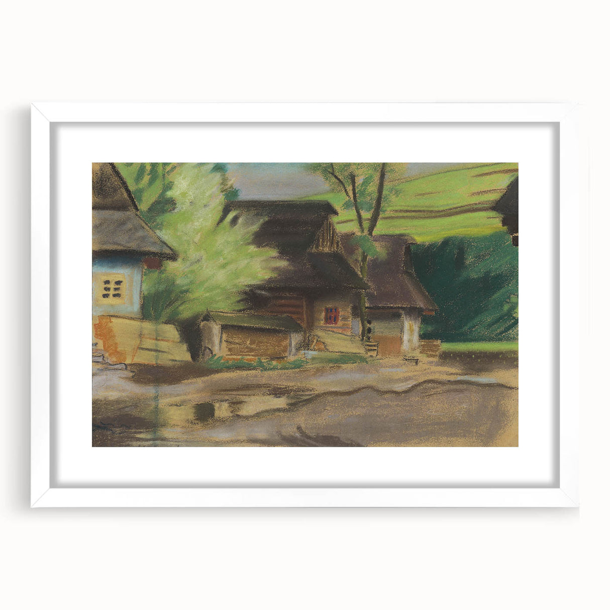 Expressionist Village Scene – Vibrant Rural Landscape Wall Art