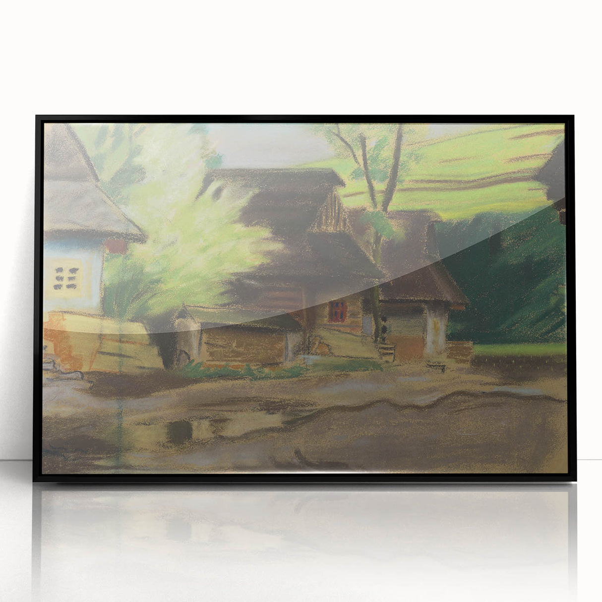 Expressionist Village Scene – Vibrant Rural Landscape Wall Art