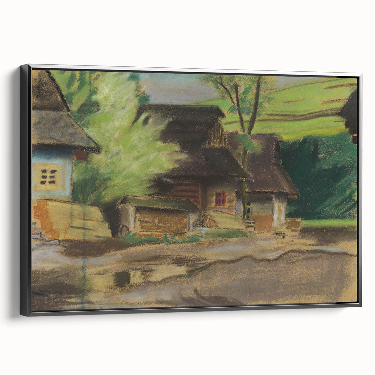 Expressionist Village Scene – Vibrant Rural Landscape Wall Art
