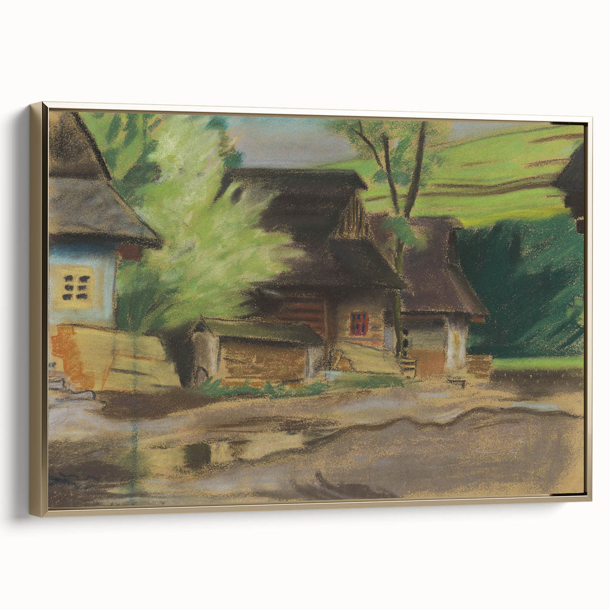 Expressionist Village Scene – Vibrant Rural Landscape Wall Art