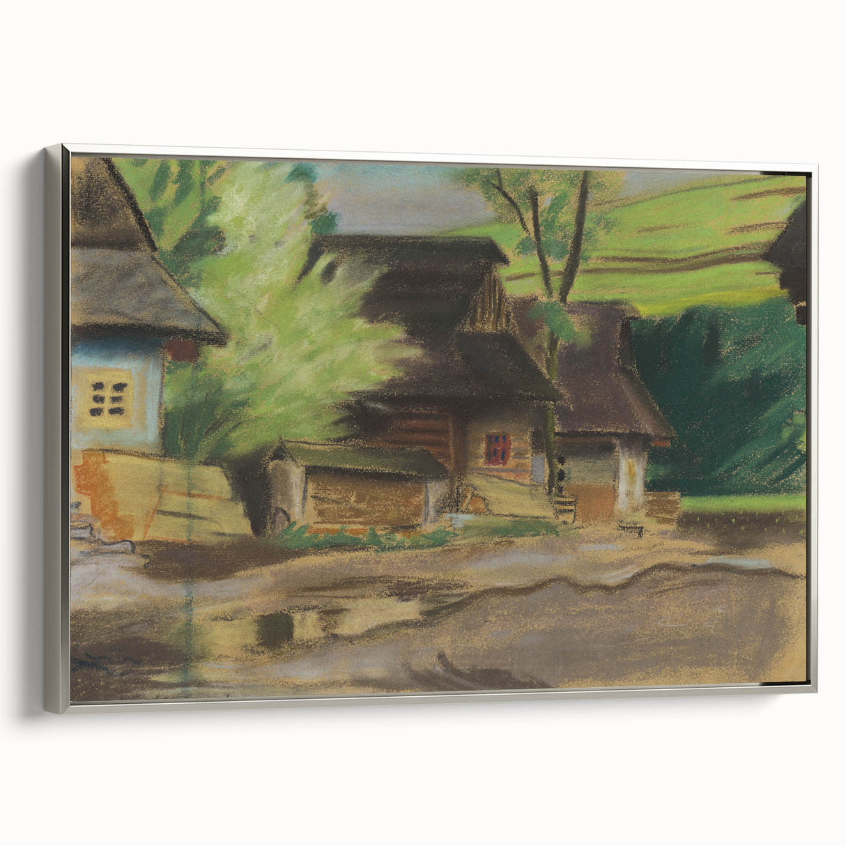 Expressionist Village Scene – Vibrant Rural Landscape Wall Art