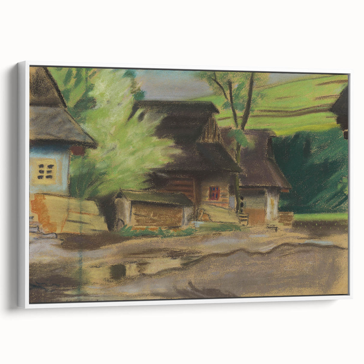 Expressionist Village Scene – Vibrant Rural Landscape Wall Art