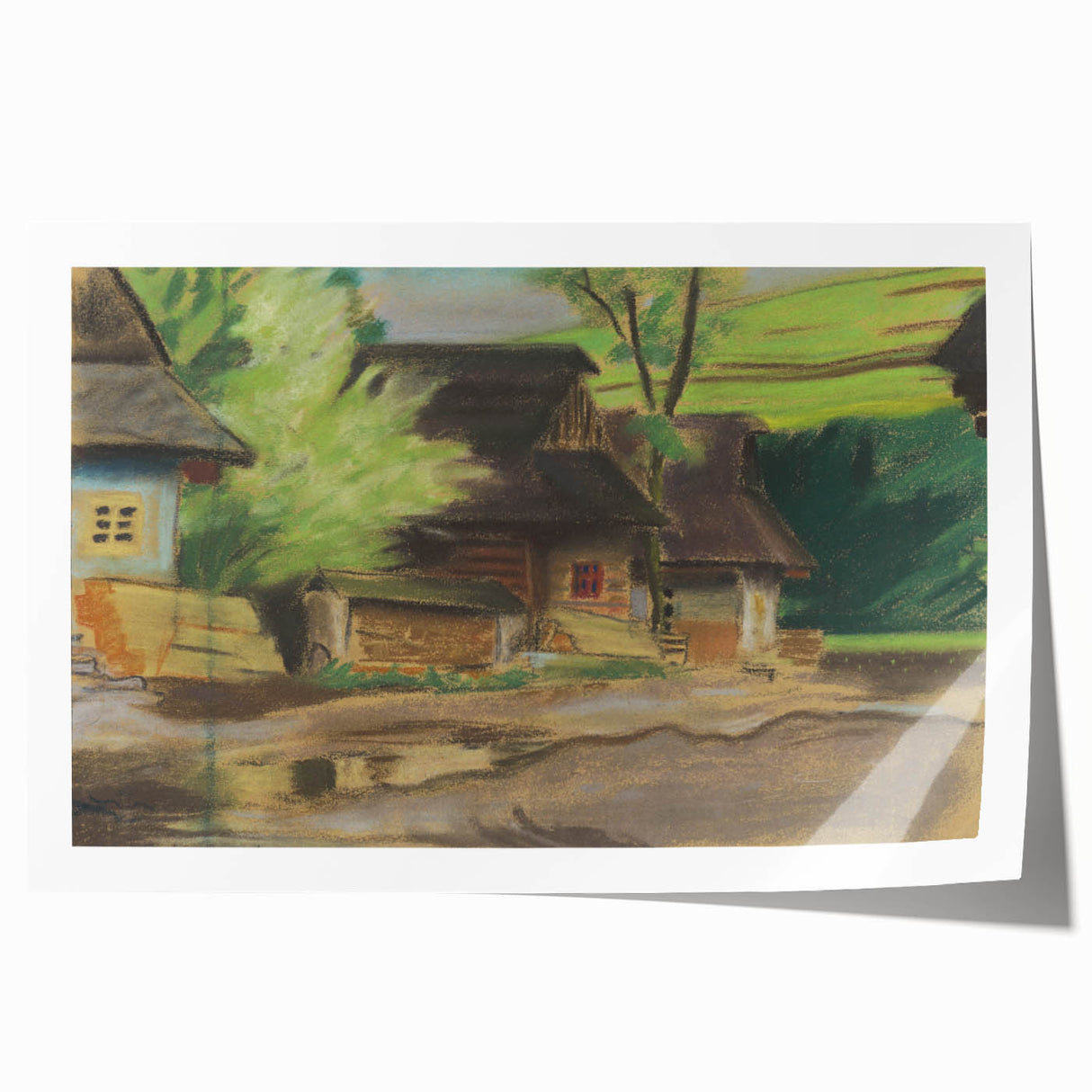 Expressionist Village Scene – Vibrant Rural Landscape Wall Art