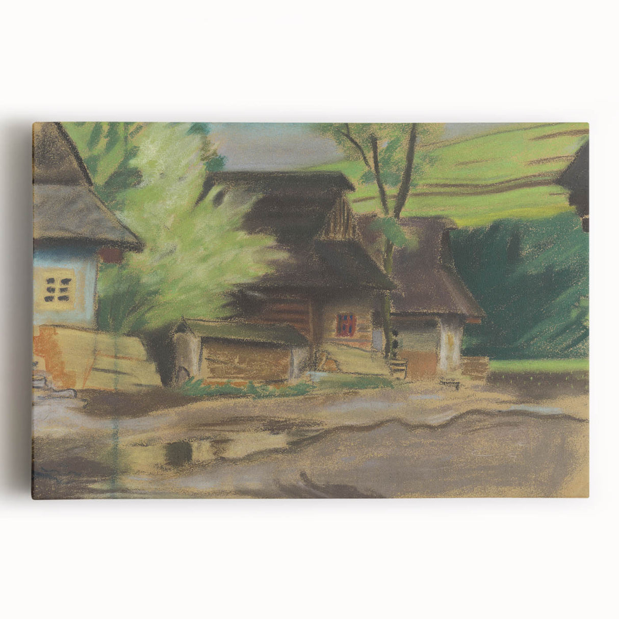 Expressionist Village Scene – Vibrant Rural Landscape Wall Art