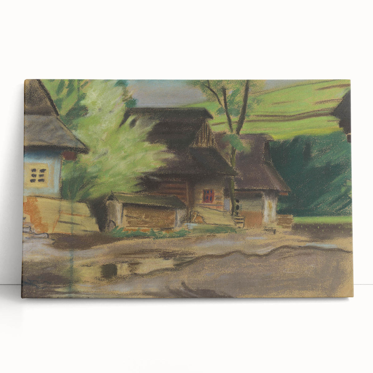 Expressionist Village Scene – Vibrant Rural Landscape Wall Art
