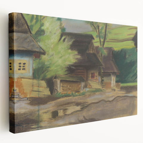 Expressionist Village Scene – Vibrant Rural Landscape Wall Art