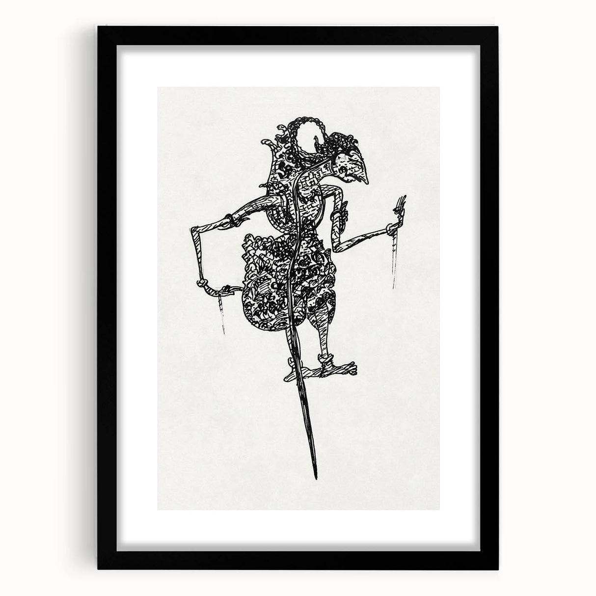 Expressionist Puppet Sketch – Intricate Black and White Wall Art