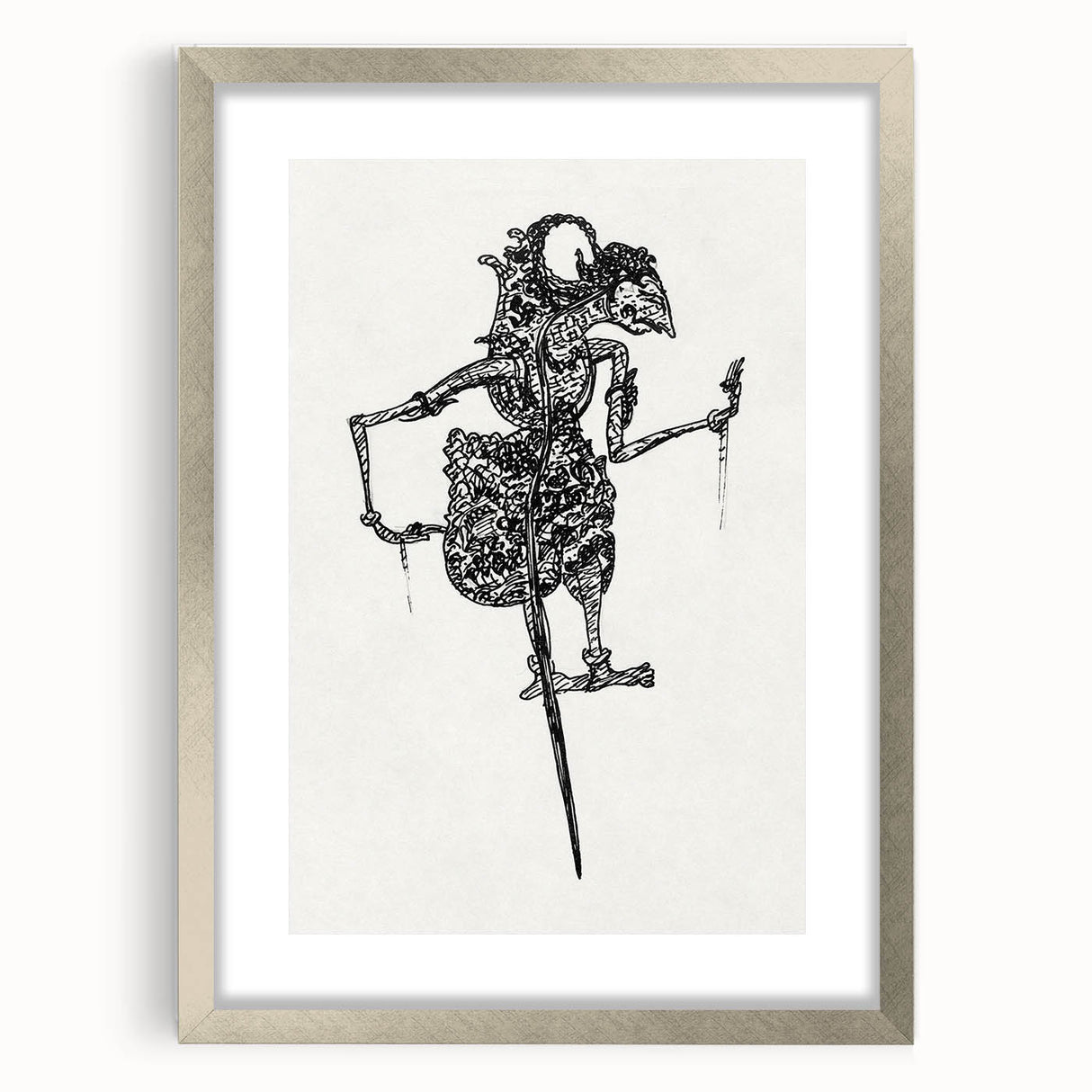 Expressionist Puppet Sketch – Intricate Black and White Wall Art