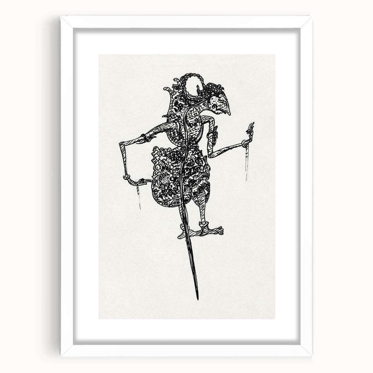 Expressionist Puppet Sketch – Intricate Black and White Wall Art