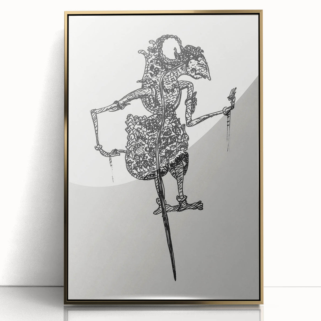 Expressionist Puppet Sketch – Intricate Black and White Wall Art