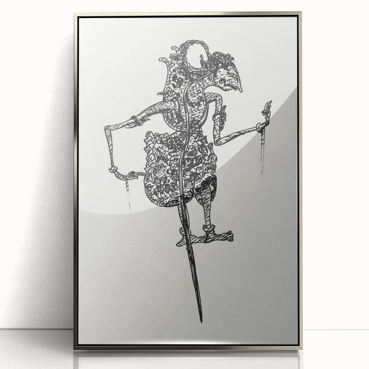 Expressionist Puppet Sketch – Intricate Black and White Wall Art