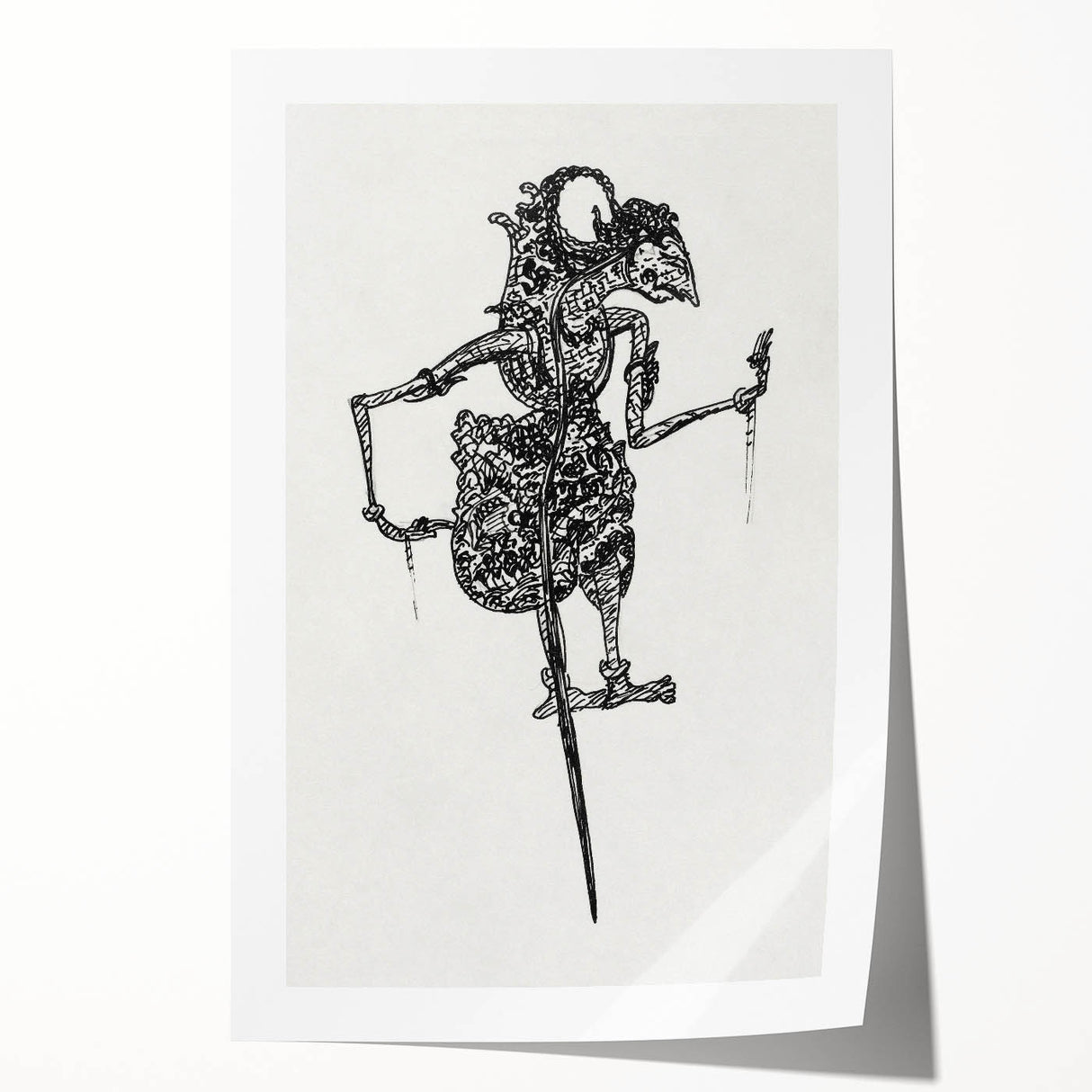 Expressionist Puppet Sketch – Intricate Black and White Wall Art