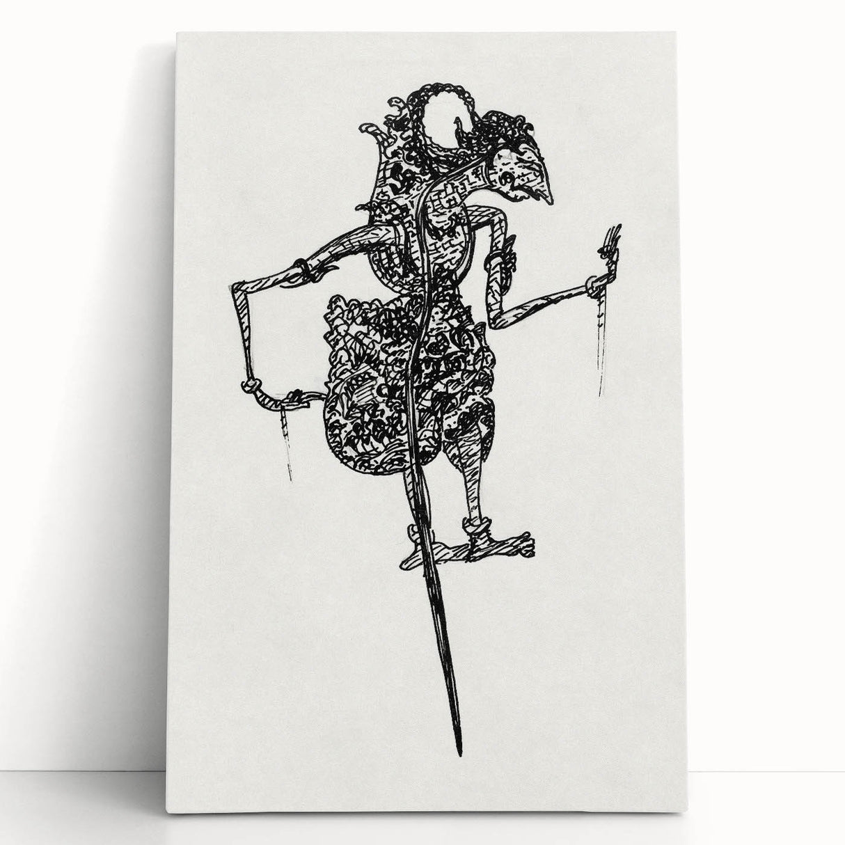 Expressionist Puppet Sketch – Intricate Black and White Wall Art