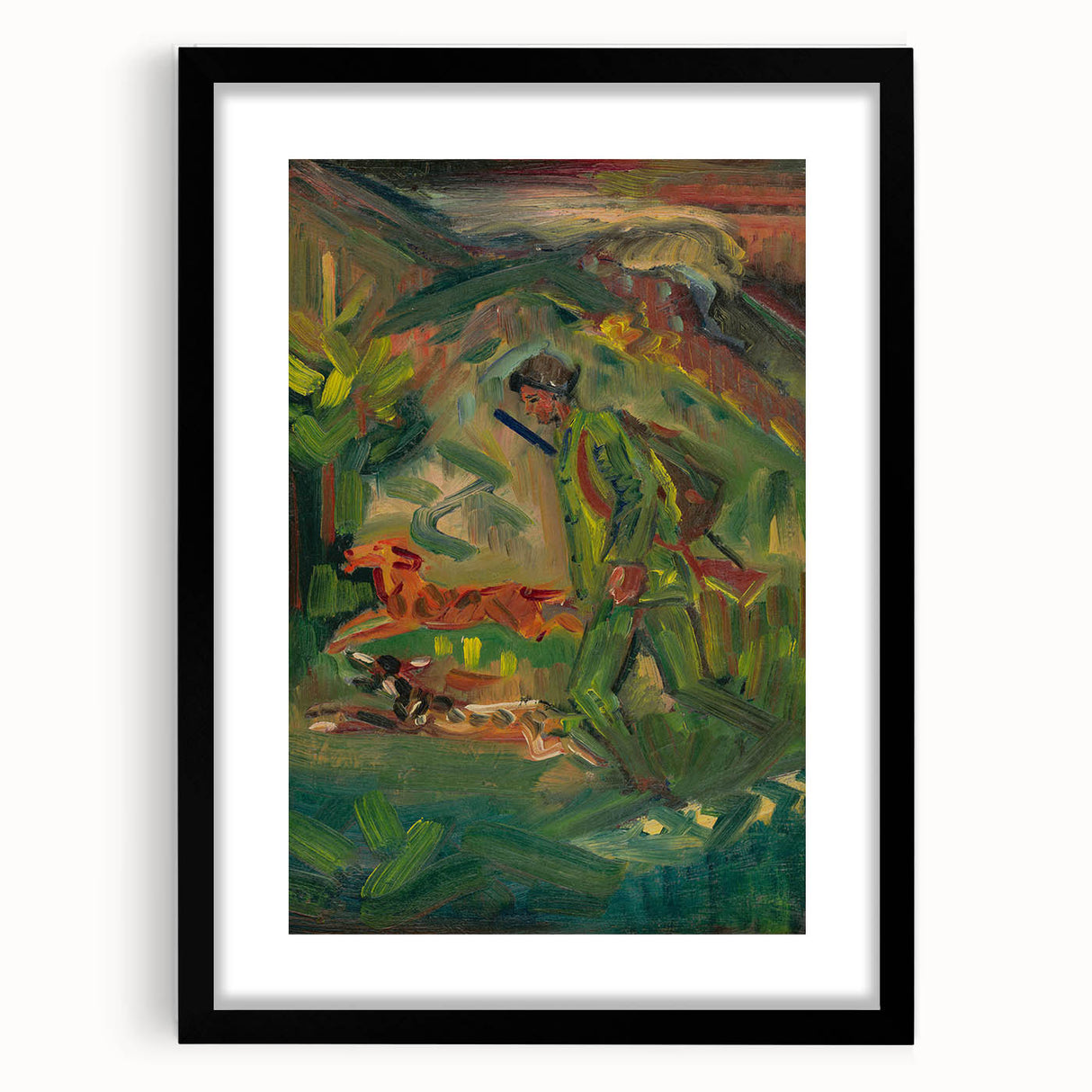 Expressionist Hunter Scene – Vibrant Abstract Wall Art