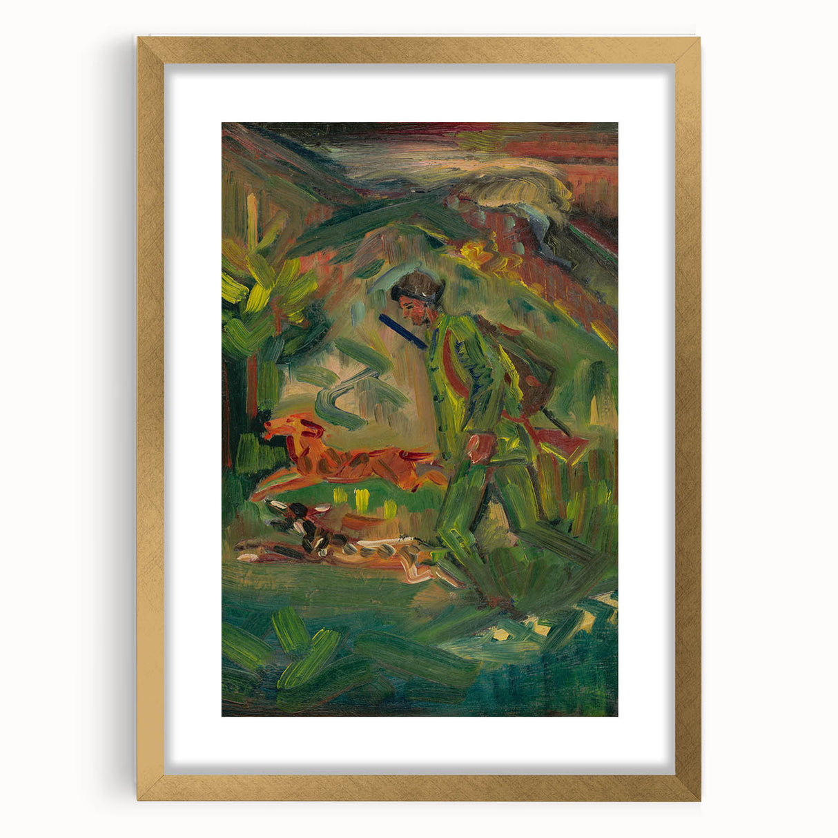 Expressionist Hunter Scene – Vibrant Abstract Wall Art