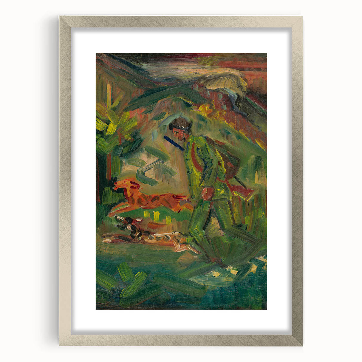 Expressionist Hunter Scene – Vibrant Abstract Wall Art