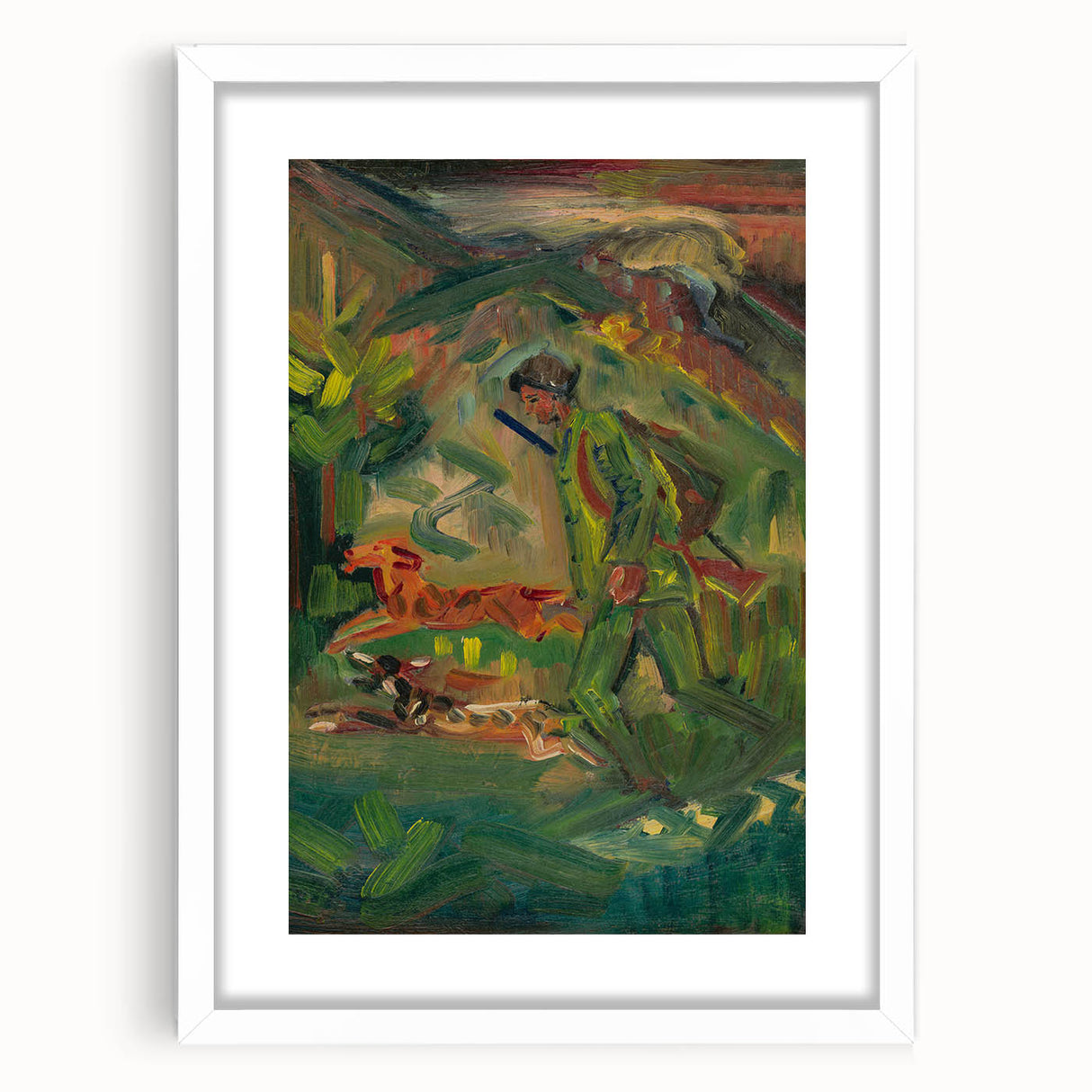 Expressionist Hunter Scene – Vibrant Abstract Wall Art