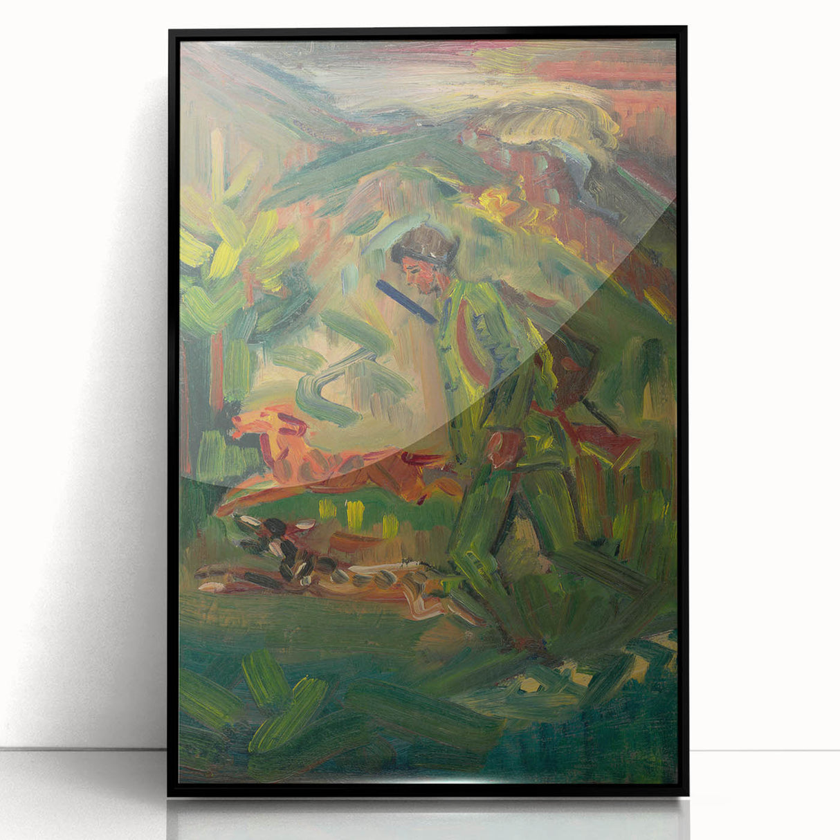 Expressionist Hunter Scene – Vibrant Abstract Wall Art