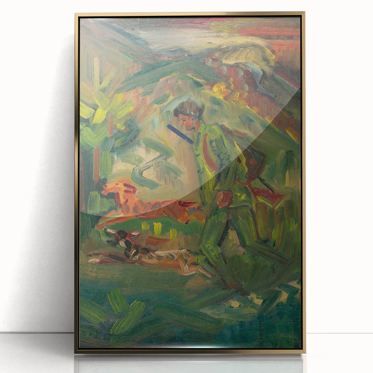 Expressionist Hunter Scene – Vibrant Abstract Wall Art